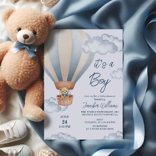 It’s a Boy Teddy Bear Hot Air Balloon Baby Shower Invitation