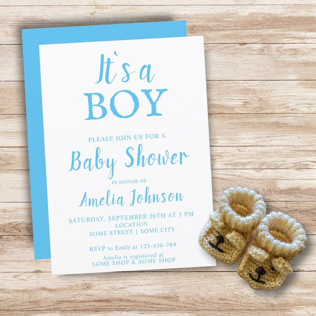 It`s a Boy Typography Blue Baby Boy Baby Shower Invitation (Creator Uploaded)