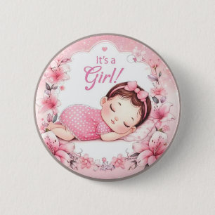 It’s a Girl Baby Shower Pink Badge with Cute Baby 