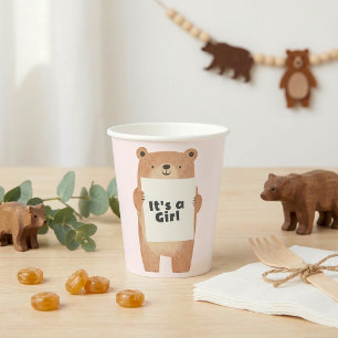 It’s a Girl Bear Baby Shower pink Paper Cups