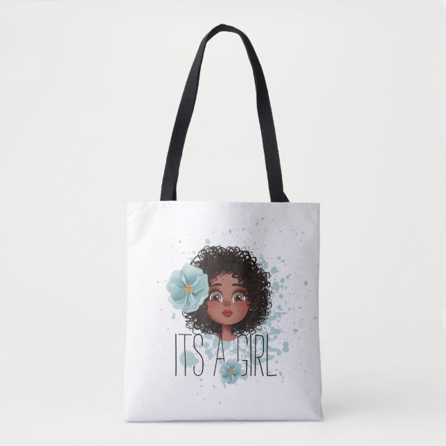 It’s a girl blue flower, baby girl, white tote bag (Front)