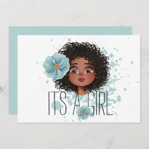 It’s a girl, blueflower, baby girl birth Announce Announcement