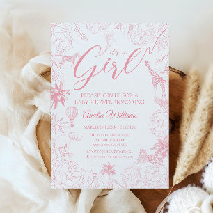 It’s a Girl Blush Safari Jungle Baby Shower Invitation