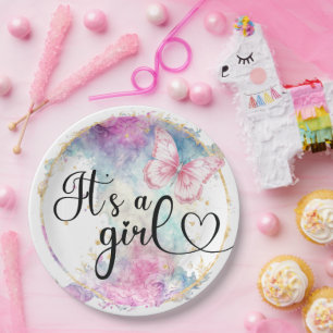 It’s a girl Colour ink Butterfly Paper Plate