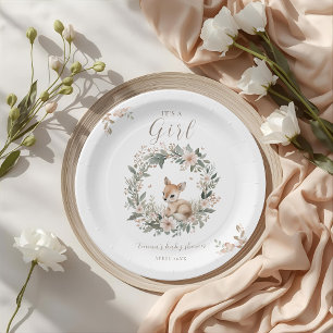 It’s a Girl Floral Deer Baby Shower Table Decor Paper Plate