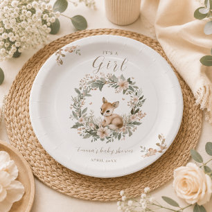 It’s a Girl Floral Deer Baby Shower Table Decor Paper Plate