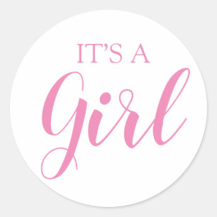 It’s a Girl Gender Reveal Pink Script Classic Round Sticker