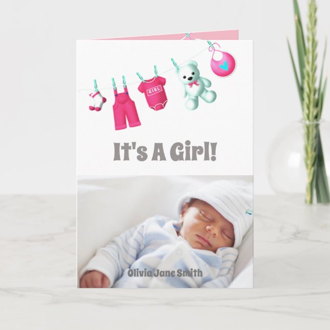 It’s A Girl! New Baby – Pink Custom Photo Card (Front)
