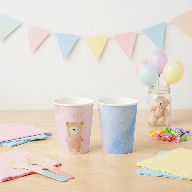 It’s a Girl pastel cute Bear Pink Baby Shower Paper Cups (It’s a Girl pastel cute Bear Pink Baby Shower Paper Cups.)