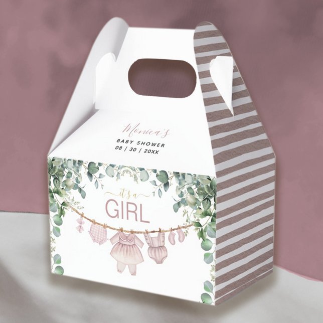 It’s A Girl Pink Boho Cloth Greenery Baby Shower  Favour Box (It’s A Girl Pink Boho Cloth Greenery Baby Shower Favor Box)