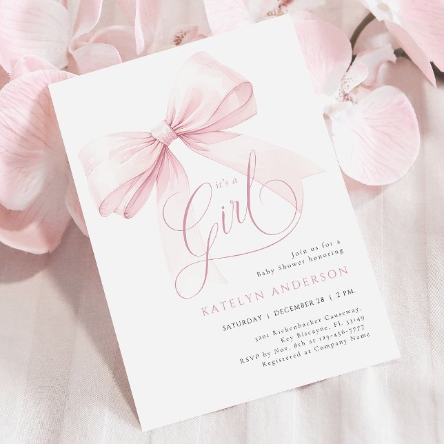 It’s a Girl Pink Bow Baby Shower Invitation (Creator Uploaded)