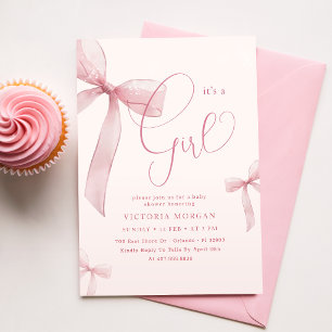 It’s a Girl Pink Bow Baby Shower Invitation