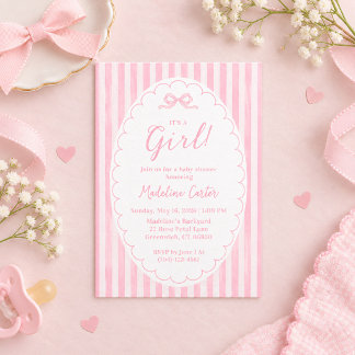 It’s A Girl Pink Bow Baby Shower Invitation
