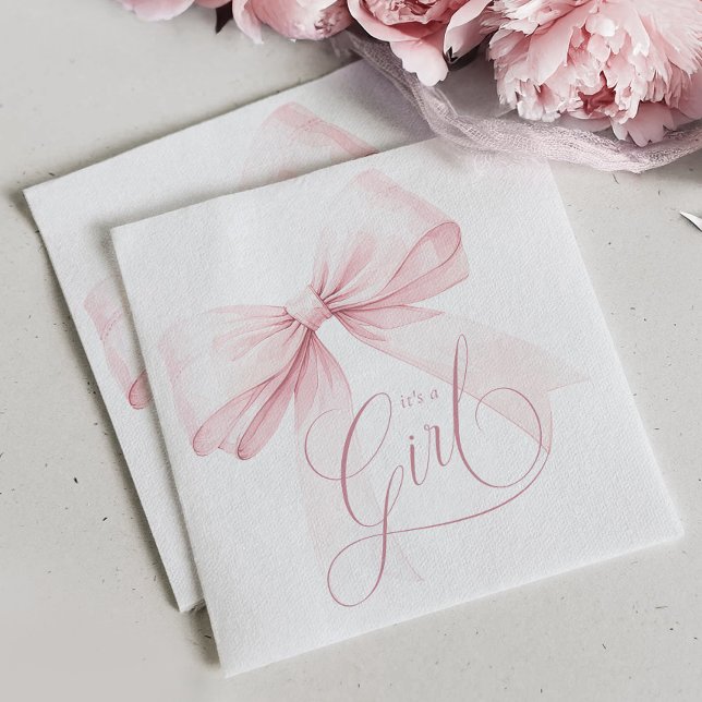 It’s a Girl Pink Bow Baby Shower Napkin (Creator Uploaded)