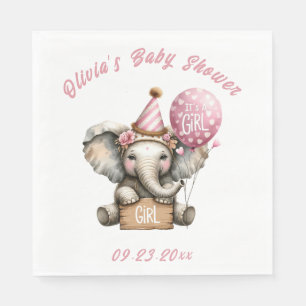 It’s a Girl Pink Elephant Baby Shower Napkin