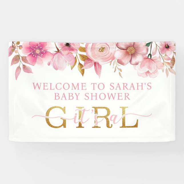 It’s a Girl Pink Floral Baby Shower Welcome Banner (Horizontal)