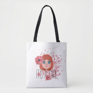 It’s a girl pink flower, baby girl, white tote bag