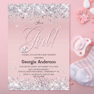 It’s a Girl Pink Glitter Baby Shower Invitation