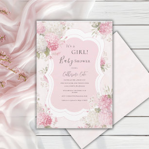 It’s a Girl Pink Hydrangea Floral Elegant Baby Invitation