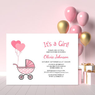 It’s a Girl Pink Stroller Baby Shower Invitation