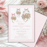 It’s a Girl Pink Vintage Baby Shower Invitation<br><div class="desc">"It’s a Girl! Celebrate the sweet arrival of a little princess with this charming baby shower invitation. Delicately adorned with adorable watercolor baby animals nestled in flowery baskets overflowing with pastel pinks, blush, and sage green blooms, this design captures the beauty of nature and new beginnings. Soft pink ribbons and...</div>