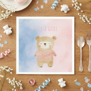 It’s a Girl soft pastel cute Bear Baby Shower Napkin