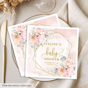 It’s a Girl soft pink gold peonies baby napkins