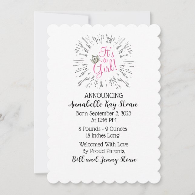 “It’s A Girl!” Tiara Baby Announcements (Front)