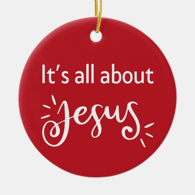 It’s All About Jesus – Christmas Red Ceramic Tree Decoration (Front)