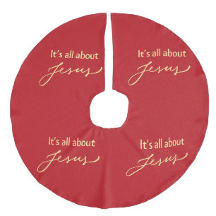 It’s All About Jesus – Red & Gold Christmas Faux Linen Tree Skirt