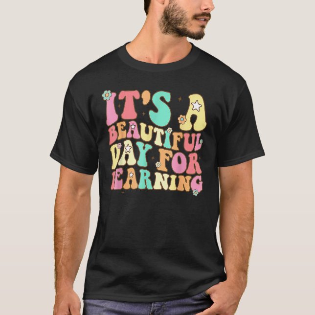 It s Beautiful Day For Learning Retro Teacher Stud T-Shirt (Front)