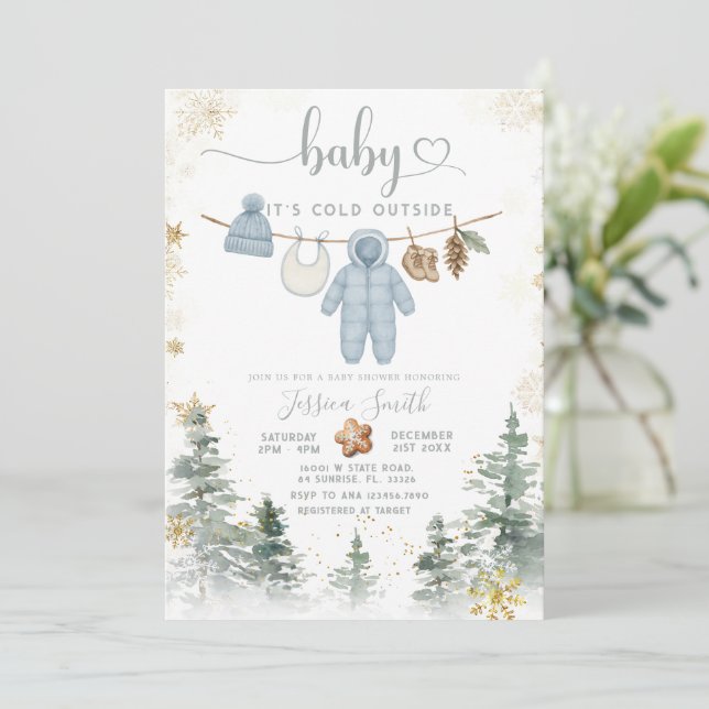 It’s Cold Outside Woodland Baby Shower Invitation  (Standing Front)