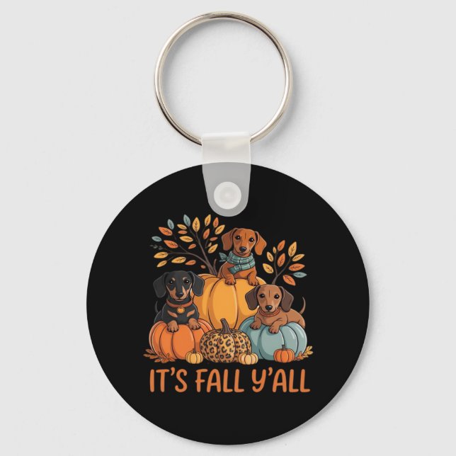 It’s Fall Y’all Autumn Dachshund Pumpkins Fall Key Ring (Front)