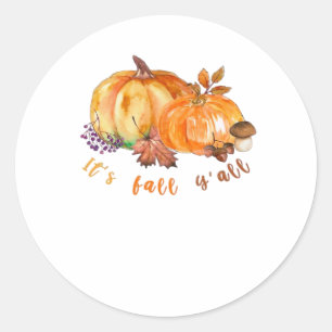 It’s Fall Y’all Autumn Leaves Pumpkin And Mushroom Classic Round Sticker