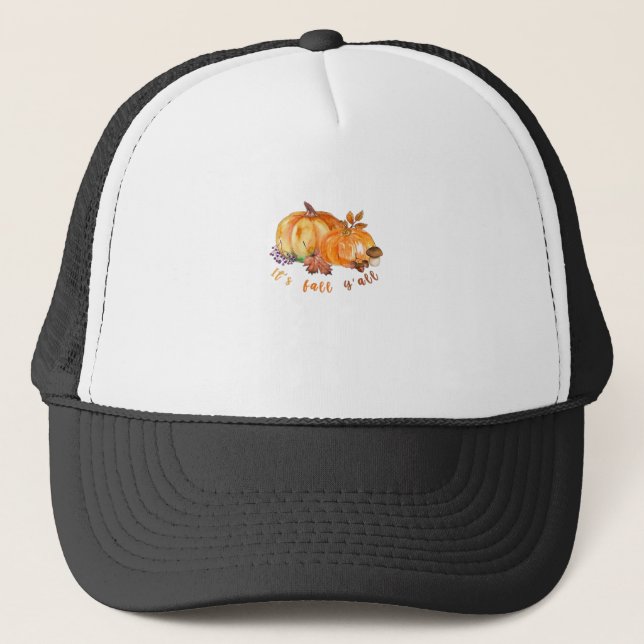 It’s Fall Y’all Autumn Leaves Pumpkin And Mushroom Trucker Hat (Front)