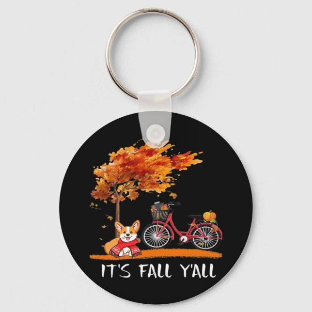 It’s Fall Y’all Cardigan Dog Autumn Design Funny G Key Ring (Front)