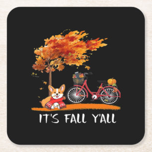 It’s Fall Y’all Cardigan Dog Autumn Design Funny G Square Paper Coaster