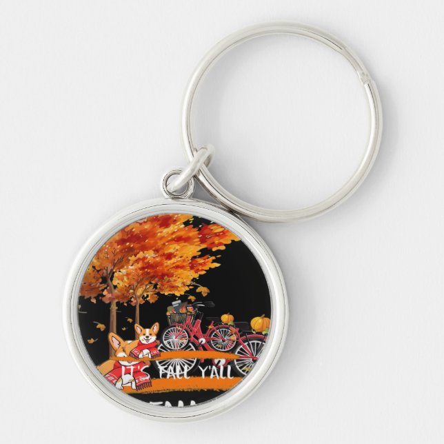 It’s Fall Y’all Cardigan Dog Autumn Funny Graphic Key Ring (Front)