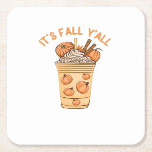 It’s Fall Y’all Cool Retro Square Paper Coaster