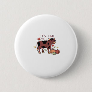 It’s Fall Y’all Cow Retro Style 6 Cm Round Badge