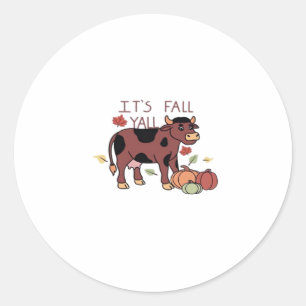 It’s Fall Y’all Cow Retro Style Classic Round Sticker