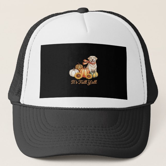 It’s Fall Y’all Dog Leopard Pumpkin Fall Creative  Trucker Hat (Front)