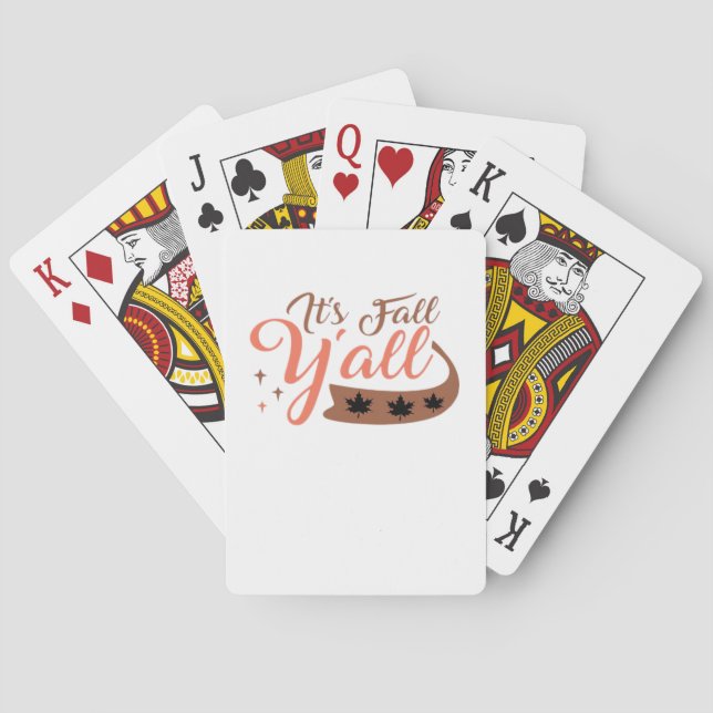 It’s Fall Y’all, Fall Pumpkin Skeleton Creepy Leaf Playing Cards (Back)