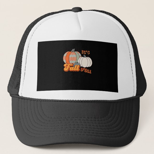 It’s Fall Y’all, Funny Pumpkins Chevron Pattern Trucker Hat (Front)