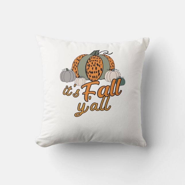 It’s Fall Y’all, Funny Pumpkins Leopard Pattern Cushion (Front)