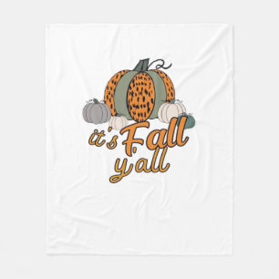 It’s Fall Y’all, Funny Pumpkins Leopard Pattern Fleece Blanket