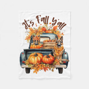 It’s Fall Y’all German Shepherd Pumpkins Truck Aut Fleece Blanket