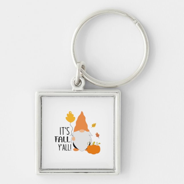 It’s Fall Y’all Gnome Cute Autumn Illustration Gra Key Ring (Front)