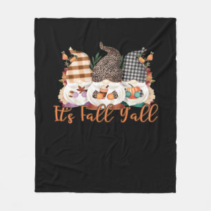 It’s Fall Y’all Gnomes Plaid Leopard Autumn Style Fleece Blanket