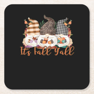 It’s Fall Y’all Gnomes Plaid Leopard Autumn Style Square Paper Coaster